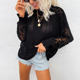 Women Pullover Knit Sweater Autumn and Winter Lace Splicing Knitwear Hollow out Sweater Women