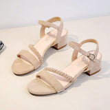 High Heels Slides Summer Suede Buckle Open Toe Sandals Chunky Heel Fashion Sandals
