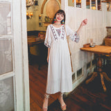 Coachella Music Festival Outfits Embroidered Cotton Linen Loose Vacation Waist Dress