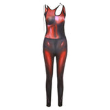 Summer Women's Printed Sexy Sleeveless Sling Tight Sports Fitness Jumpsuit