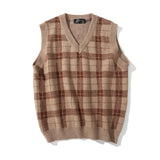 Men Sweater Plaid Sweater Vest Men's Loose Sleeveless Jacket