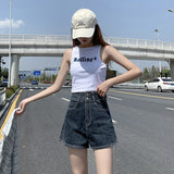 High Waisted Shorts Summer Denim Shorts Double Buckle Straight-Leg Pants