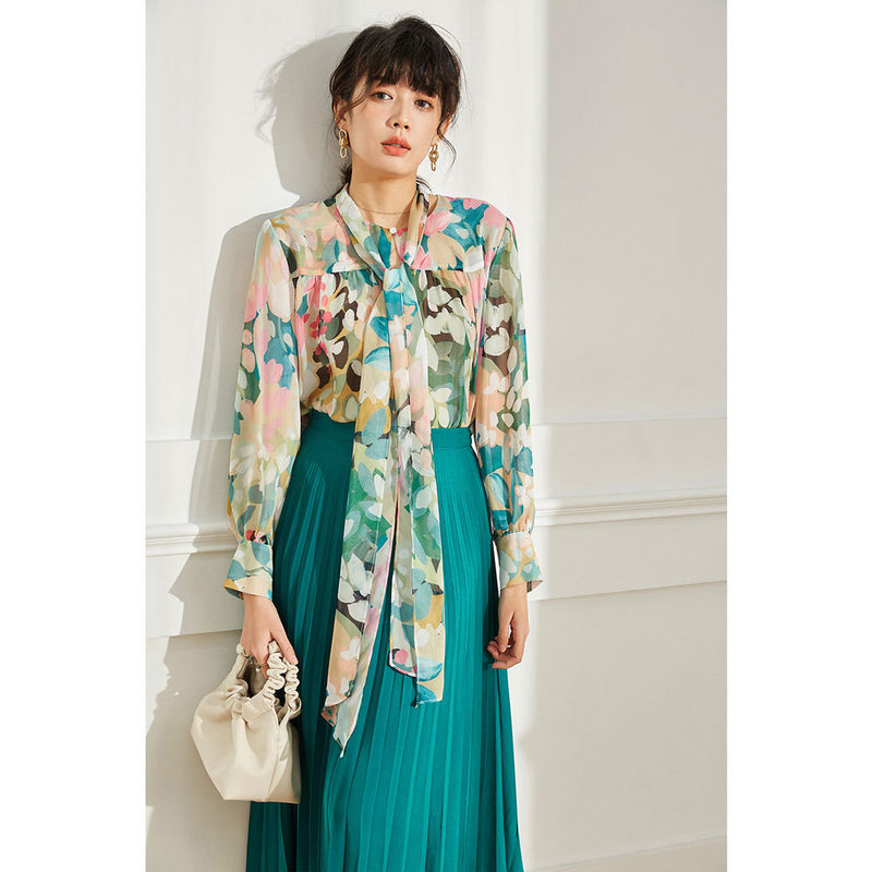 Gloria Vanderbilt Removable Streamer Long Sleeve round Neck Fairy Oil Painting Color Matching