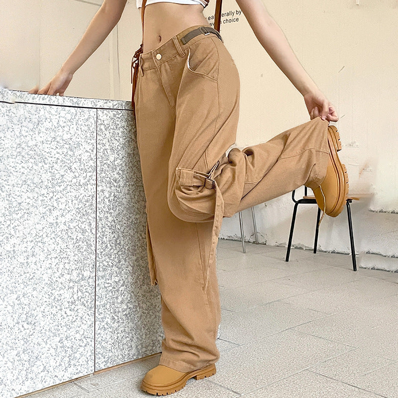 Julia Fox Low Rise Jeans with Side Pocket Stitching Woven Pants Versatile Slimming Casual