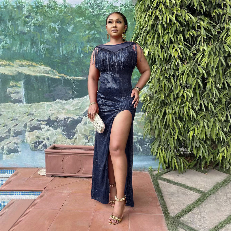 African Dashiki Dress Evening Dress plus Size Sequined Slit Dress