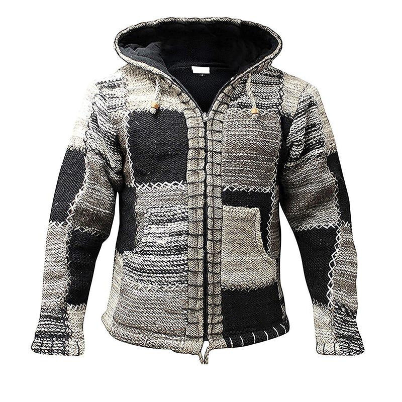 Baja Hoodie Splicing Knitwear Sweater Cardigan Hooded
