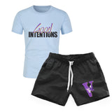 Vlone T Shirts & Shorts 2 Piece Set Men'S Short Sleeve Sports Beach
