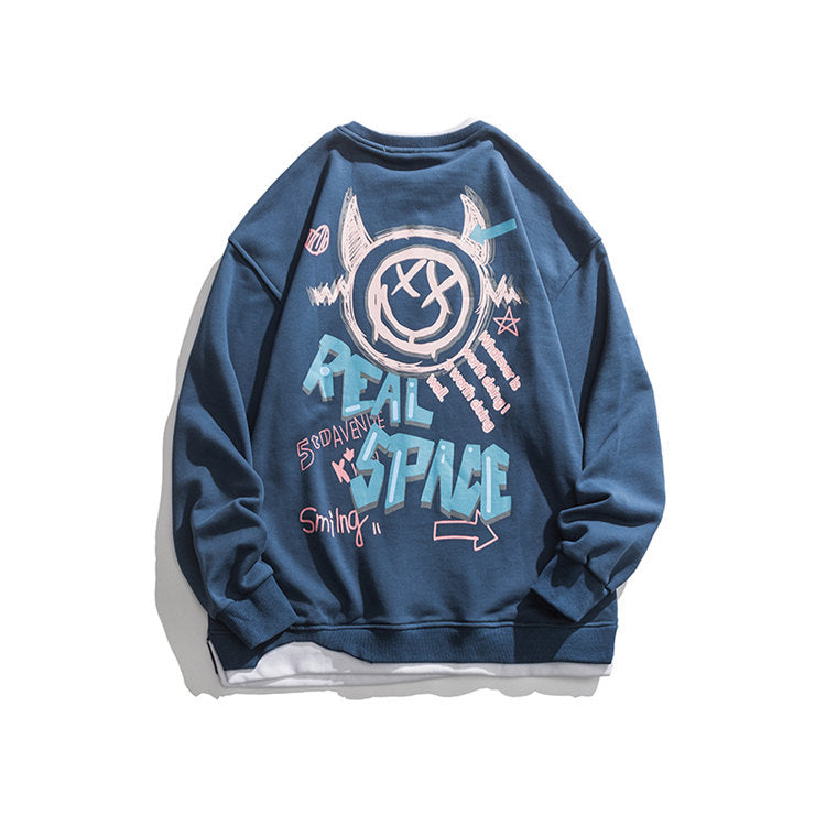 Crew Neck Sweatshirts for Men Men's Autumn Men's round Neck Pullover Loose Cartoon Pattern Printing