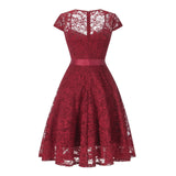Burgundy Dress Formal Lace Patchwork Retro Slim Dress