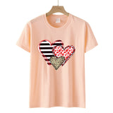 Valentine's Day T Shirt Colorful Plaid Printed Pullover Short Sleeve Women's T-shirt