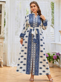 Nine Britton Dress V-neck Long Large Hem Type Blue Printing