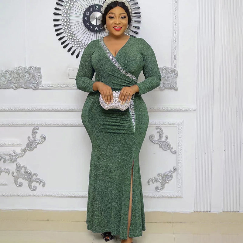 African Dashiki Dress Women's plus Size Slim-Fit Sequined Long Dress