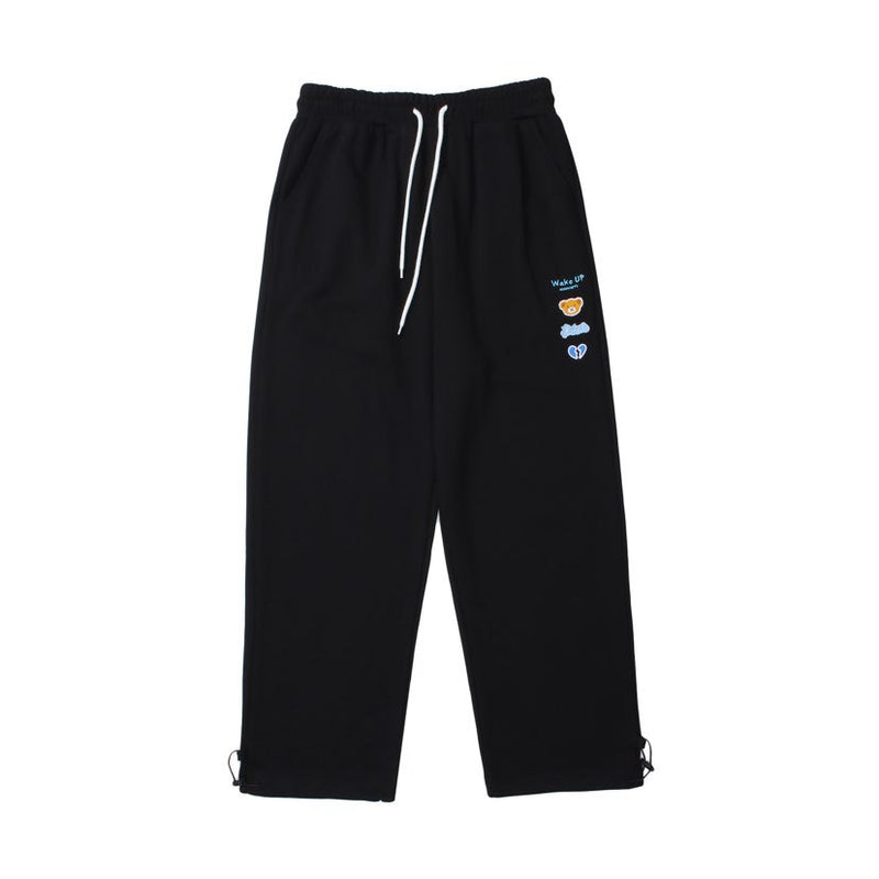 Man Fall Outfis Simple Bear Embroidery Unisex Style Track Sweatpants Loose Street Casual Pants