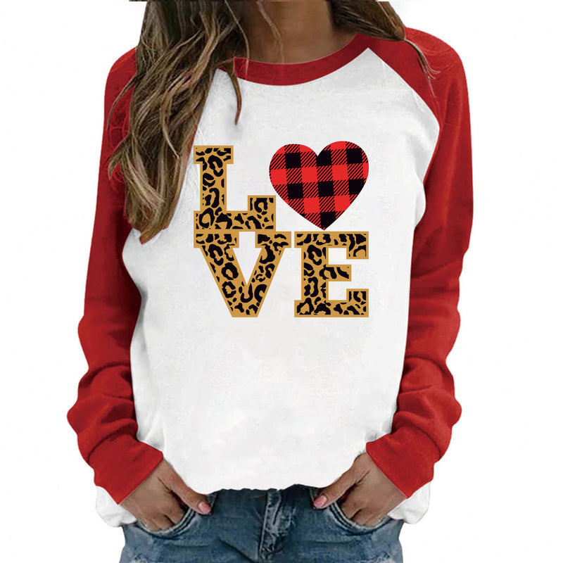 Valentine's Day T Shirt Love Leopard Print Letter Plaid Heart Printing Women's T-shirt