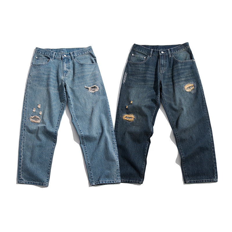 Man Fall Outfis Ripped Paisley Jeans Loose Wide Leg Leisure Straight-Leg Pants