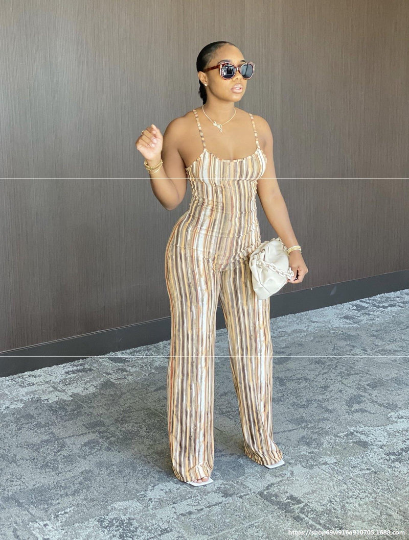 Coachella Music Festival Outfits Women 'S Halter Strap Striped Jumpsuit Jumpsuit