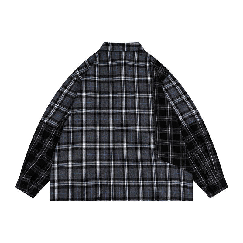 Man Fall Outdoor FIS Autumn Personality Plaid Stitching Long Sleeves Shirt Men's Loose Couple Shirt Coat