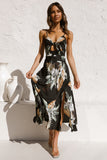 Kendall Jenner Wedding Guest Dress Printed Dress Abdomen-Control Black Strap Type Sweet High Waist
