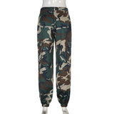 Julia Fox Low Rise Jeans Cool Girl Irregular Beam Foot Strap Camouflage Cargo Pants All-Match Slim Fit Woven Pants