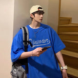 Men T-Shirts Letter Printed round Neck Loose Half Sleeve