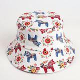 Bucket Hat Fishing Cap Cotton Print Fisherman Hat Man and Woman Cartoon Printed Flowers