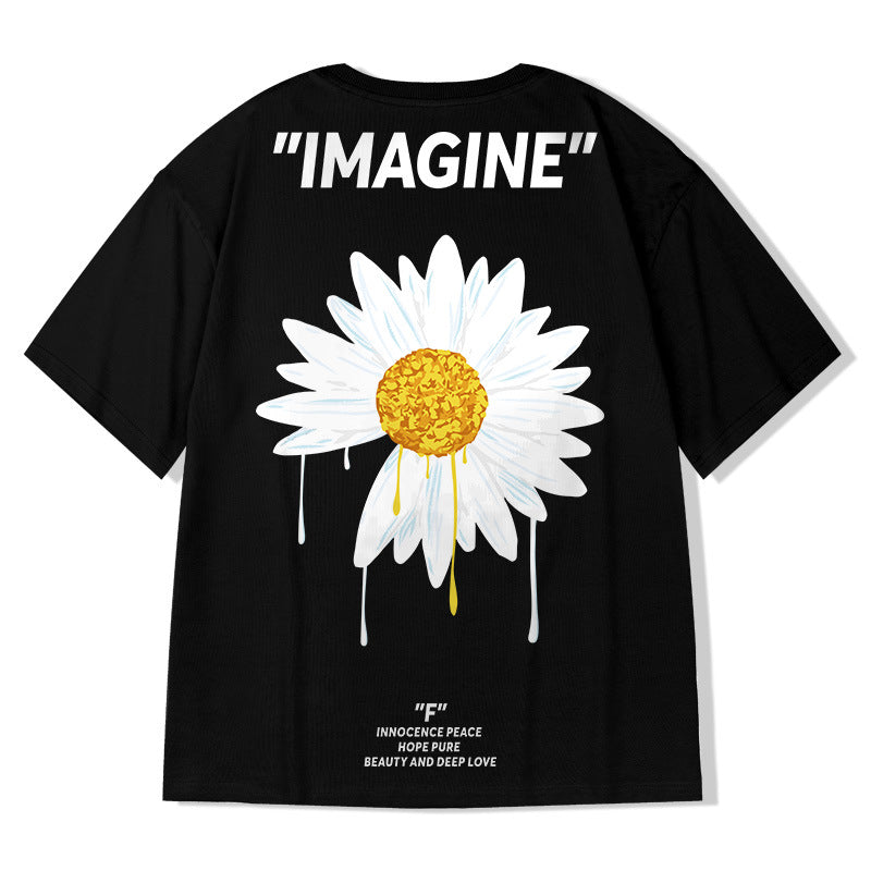 Men T-Shirts Loose Five-Point Short Sleeve Little Daisy