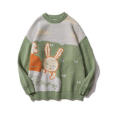 Men Sweater Cartoon Jacquard Color Matching Sweater Men's Trend Loose Pullover