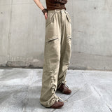 Julia Fox Low Rise Jeans Irregular Leg Drawstring Straight Hot Girl Pure Color All-Matching