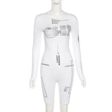 Fall Women's Clothing New Size Printed High Waist Tight Long Sleeve Casual Sports One-Piece Shorts for Women
