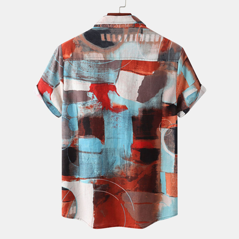 Camp Collar Shirt Color Block Short Sleeve Shirt