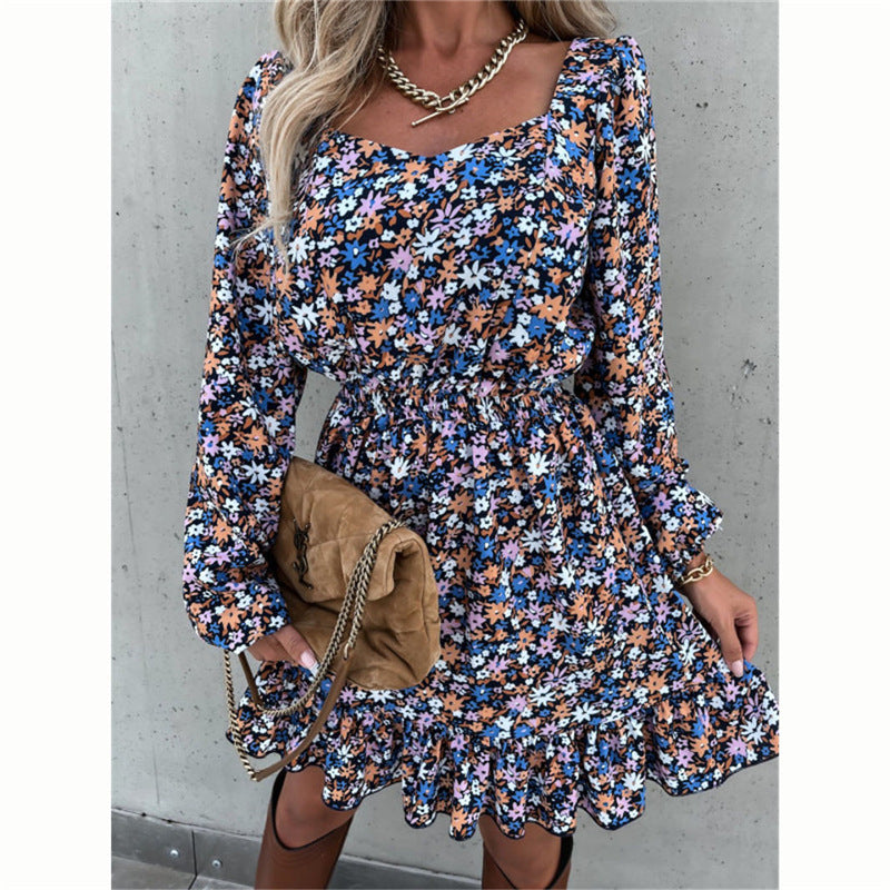 MIDI Mauve Wrap Dress Autumn and Winter Women's Printed Ruffled Dress