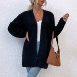 Women Cardigan Knit Sweater Autumn and Winter Solid Color Knitted Cardigan Mid-Length Sweater Women