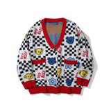 Men Sweater Cartoon Bear Jacquard Cardigan Sweater Men's Street Loose V-neck Sweater