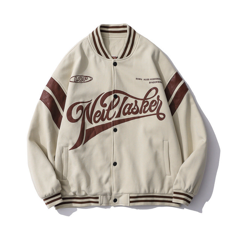 Man Fall Outfits Vintage Letter Print Quilted Baseball Jacket Men's Casual Jacket