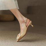 Nude Low Block Heel Pointed-Toe Bowknot Pearl