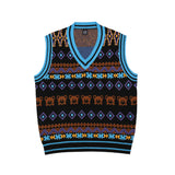 Men Sweater Contrasting Color Jacquard Knitted Vest Men's Idle Style Outer Vest Street