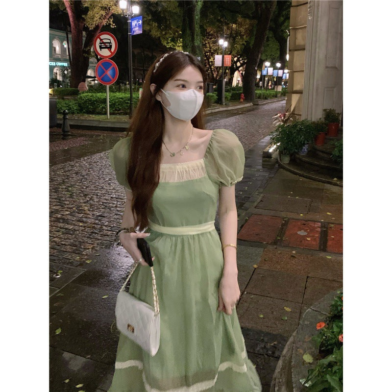 Regency Dress Slim-Fit Slimming Tea Break French Green Dress