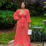 Kendall Jenner Wedding Guest Dress Fluffy Spot Lace-up Waist Jumpsuit