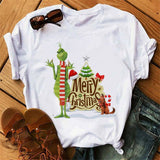 Men and Women Grinch Shirt Christmas Loose Grinch Printed Short Sleeve