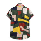 Camp Collar Shirt Short Sleeve Plaid Contrast Color Vacation Style