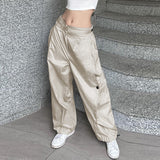 Julia Fox Low Rise Jeans Street Style Hot Girl Casual Sports Trousers Solid Color Irregular Pleated Loose Slimming Hip-Hop Pants