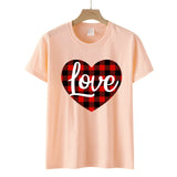 Valentine's Day T Shirt Love Letter Color Plaid Printed Pullover Short Sleeve Women's T-shirt