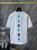 CHH Chrome Hearts T Shirts Heavy Industry Color Leather Patchwork Cross Contrast Color Short Sleeve