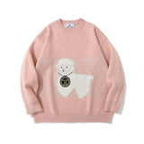 Men Sweater Cartoon Lamb Embroidered Knitwear Men's Long Sleeve Pullover