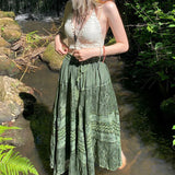 Modern Gypsy Outfits Printed Skirt Large Hem Pleated Skirt