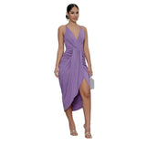 MIDI Mauve Cocktail Dress Solid Color Pleated Suspender Casual Women's Dress