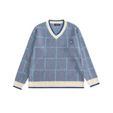 Men Sweater Color Matching Plaid Knitwear Men's Pullover