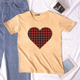 Valentine's Day T Shirt Winter plus Size Women's Clothing Plaid Heart Printing Loose