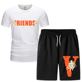 Vlone T Shirts & Shorts 2 Piece Set Short Sleeve T-Shirt Summer Loose Print T-Shirt