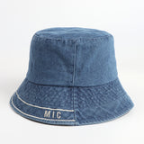 Denim Bucket Hat Fishing Cap Cotton Print Fisherman Hat Fashion Retro Alphabet Embroidery Sunhat